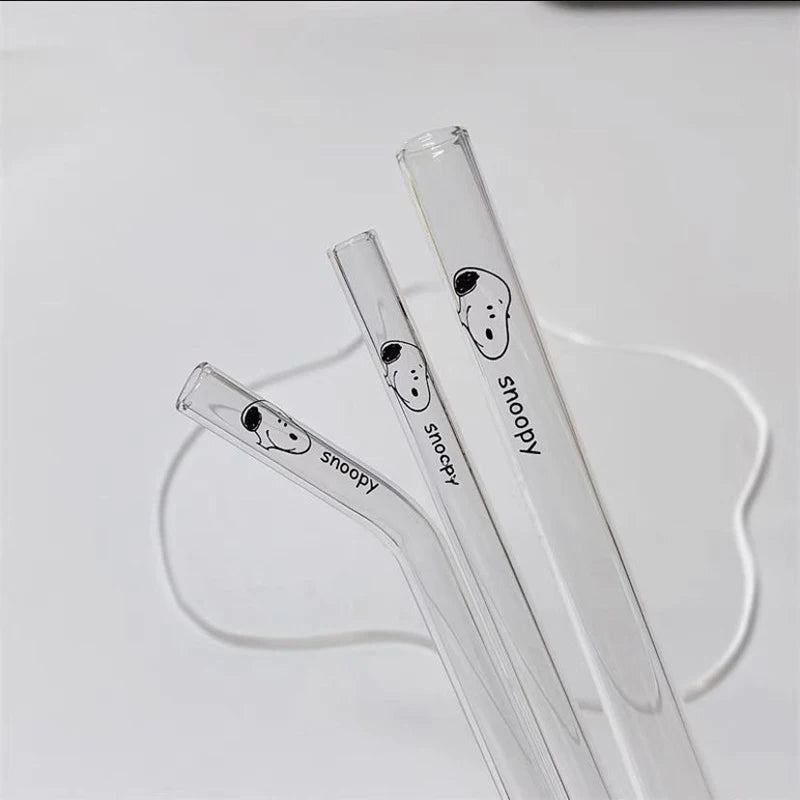 Snoopy 3-Piece Glass Straw Set With Cleaning Brush (Brush Not Shown In Photos)