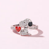 Snoopy Faux-Crystal Ring With Red Heart