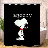 Snoopy Black Shower Curtain With Free Hanger Hooks