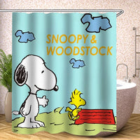 Snoopy and Woodstock Shower Curtain With Free Hanger Hooks