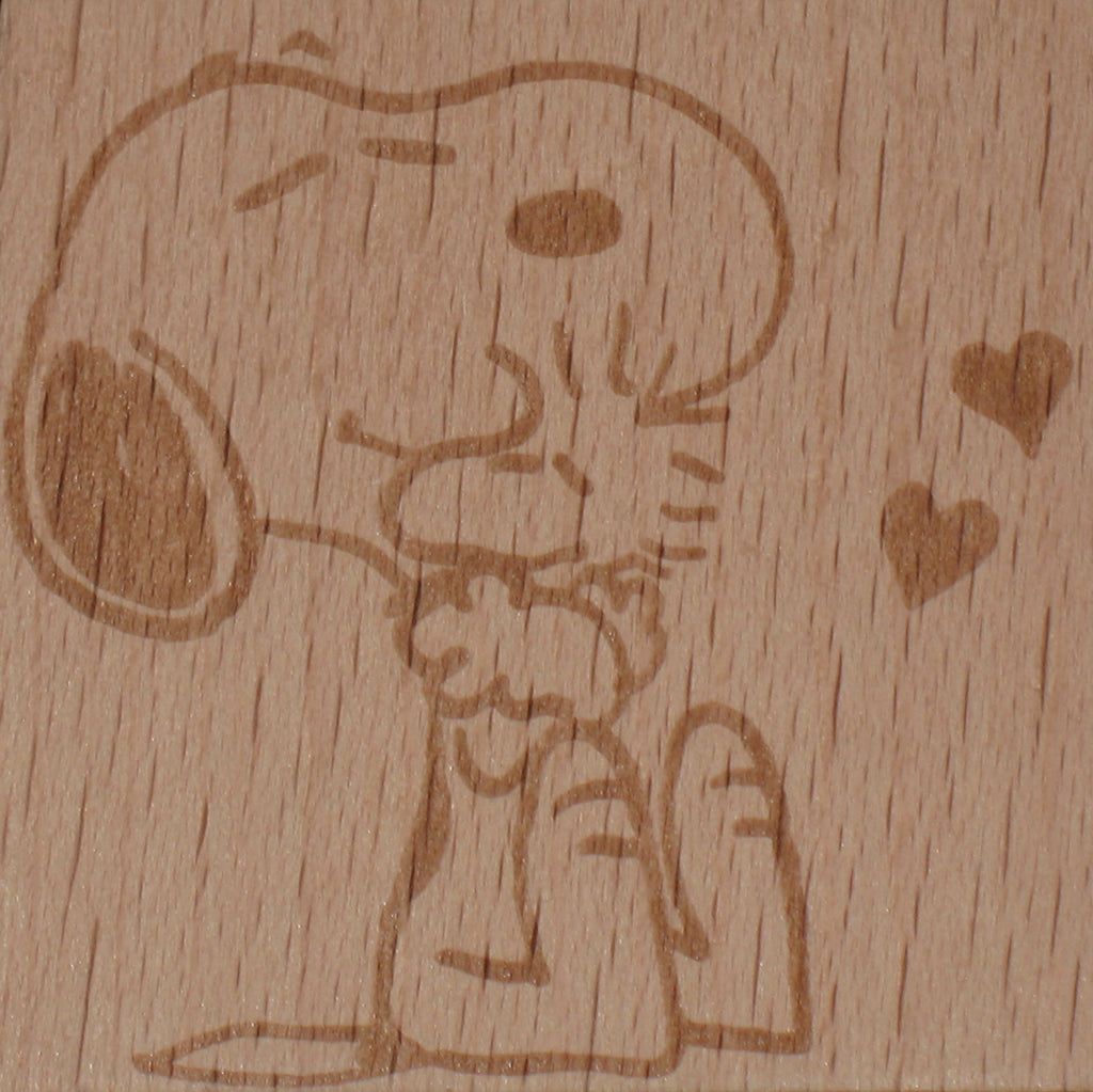 Snoopy Clear Vinyl Stamp On Wood Block - Hugs For Woodstock  RARE!