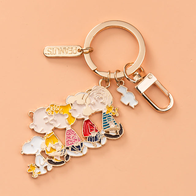Peanuts 70th Anniversary Double Ring Metal Key Chain - Peanuts Gang (6 Characters & Cloud)