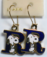 Snoopy Alphabet Cloisonne Latch Back Earrings - Blue 