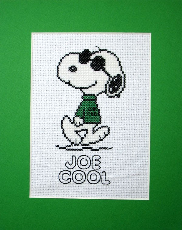 Snoopy Joe Cool Counted Cross Stitch Picture (Completed With Mat/No Frame)