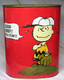 Peanuts Vintage Tin Trash Can - Filming A Movie/Charlie Brown Star
