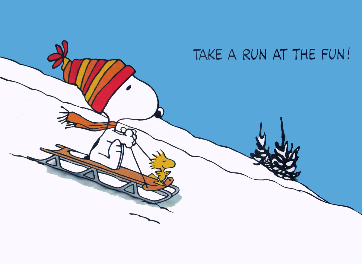Peanuts Laminated Vintage Poster - Snoopy Skier (Minor Wave In
