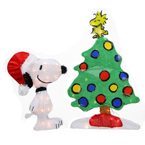 2-D Soft Lighted Tinsel Yard Art - 2-Piece Snoopy By Christmas Tree