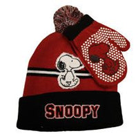Snoopy Child's Knit Hat and Mittens Set  - Red