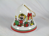 Mid-1970's Peanuts Porcelain Christmas Bell Ornament - Happy Time Of Year