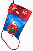 SNOOPY SATIN CHRISTMAS STOCKING WITH 2-D PANEL