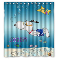 Snoopy and Woodstock Fabric Shower Curtain With Free Hanger Hooks (Image NOT Sharp Around Edges)