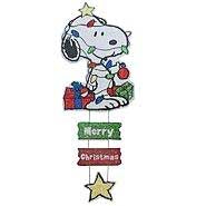 Snoopy Dangling Christmas Wooden Wall Decor - Snoopy Wrapped in Lights