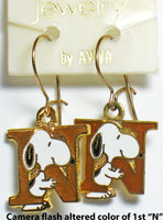 Snoopy Alphabet Cloisonne Latch Back Earrings - Gold 