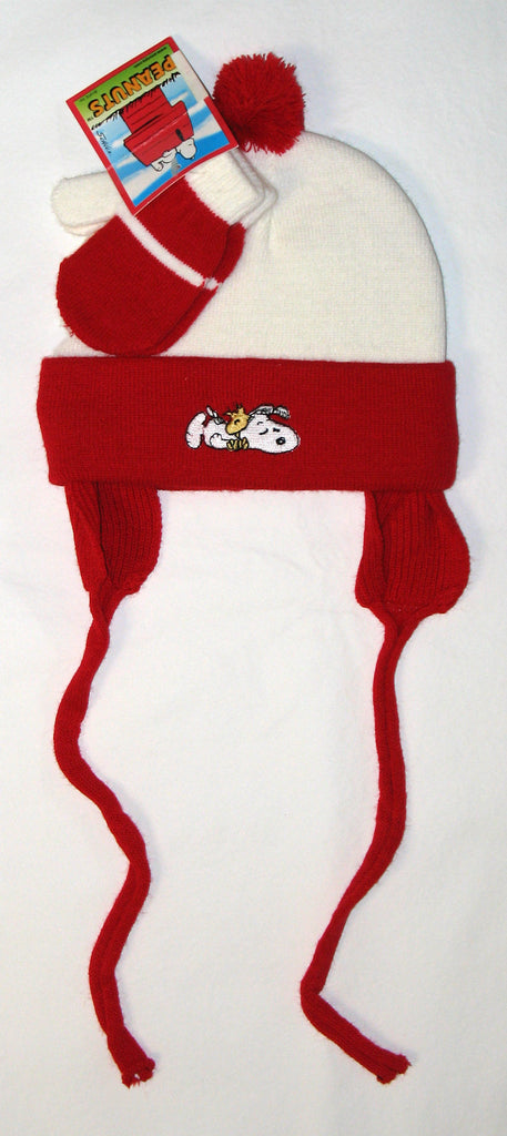 Snoopy Toddler Hat With Ties and Mittens Set (2-4X)