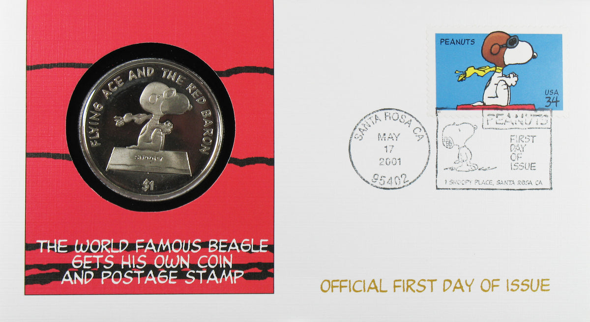 2001 Snoopy Official First Day Of Issue Snoopy Stamp And $1 Niue