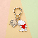 Peanuts 70th Anniversary Double Ring Metal Key Chain - Snoopy Hugs Heart