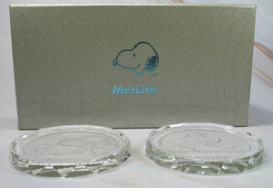 Peanuts Met Life Etched Crystal Coaster / Paperweight Set In Gift Box