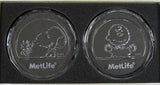 Peanuts Met Life Etched Crystal Coaster / Paperweight Set In Gift Box