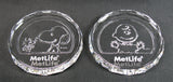 Peanuts Met Life Etched Crystal Coaster / Paperweight Set In Gift Box