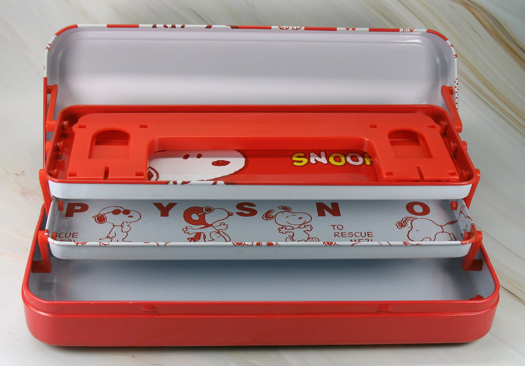 Peanuts Metal Pencil Box With Multiple Hinged Trays - RARE