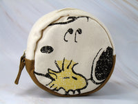 Snoopy Round Leather and Canvas Change Purse
