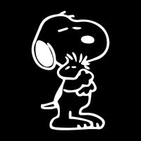 Snoopy Hugs Woodstock Die-Cut Vinyl Decal - White