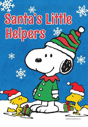 Peanuts Double - Sided Linen Flag - Snoopy Santa's Little Helpers - snoopn4pnuts.com