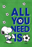 Peanuts Double - Sided Linen Flag - Snoopy All You Need Is Soccer - snoopn4pnuts.com