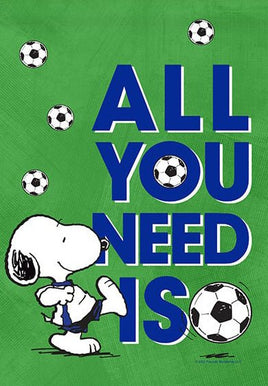 Peanuts Double - Sided Linen Flag - Snoopy All You Need Is Soccer - snoopn4pnuts.com
