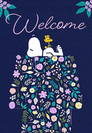 Peanuts Double - Sided Linen Flag - Snoopy Floral Dog House Welcome - snoopn4pnuts.com