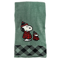 Snoopy Embroidered Holiday Christmas Hand Towel - Bundled Up - snoopn4pnuts.com