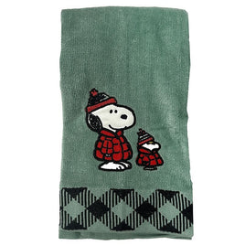 Snoopy Embroidered Holiday Christmas Hand Towel - Bundled Up - snoopn4pnuts.com