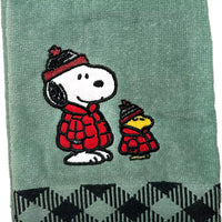 Snoopy Embroidered Holiday Christmas Hand Towel - Bundled Up - snoopn4pnuts.com