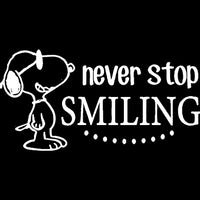 Snoopy Joe Cool Die-Cut Vinyl Decal - White  (Never Stop Smiling)