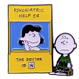 Charlie Brown and Lucy Psych Booth Enamel Pin - snoopn4pnuts.com