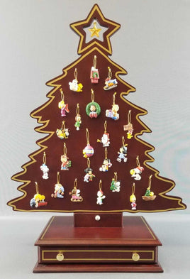 Danbury Mint Peanuts Wood Christmas Tree With 24 Miniature Ornaments And Lined Storage Drawer (NEW In Box)