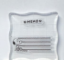 Peanuts 2-Piece Clear Vinyl Stamps On Thick Acrylic Block - Snoopy's Memo List  (Same Pliability As Rubber!)