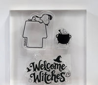 Peanuts Halloween Series 3-Piece Clear Vinyl Stamps On Thick Acrylic Block - Welcome Witches (Same Pliability As Rubber!)