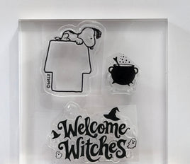 Peanuts Halloween Series 3-Piece Clear Vinyl Stamps On Thick Acrylic Block - Welcome Witches (Same Pliability As Rubber!)