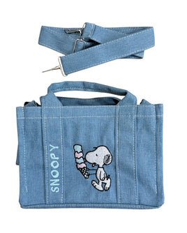 Snoopy Small Embroidered Denim Tote Bag