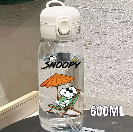 Snoopy Clear Acrylic Water Bottle With Finger Carrying Loop - Beach Bum - snoopn4pnuts.com