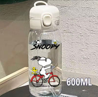 Snoopy Clear Acrylic Water Bottle With Finger Carrying Loop - Joe Cool On Bicycle