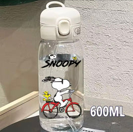 Snoopy Clear Acrylic Water Bottle With Finger Carrying Loop - Joe Cool On Bicycle - snoopn4pnuts.com