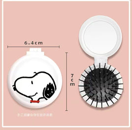 Snoopy Collapsible Compact Hair Brush With Mirror (Perfect For Pocket and Purse) - Smiling Snoopy - snoopn4pnuts.com