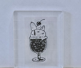 Peanuts Clear Vinyl Stamp On Thick Acrylic Block - Snoopy's Ice Cream Sundae  (Same Pliability As Rubber!)