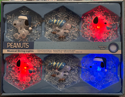 Snoopy Snowflake - Shaped MUSICAL String Lights With Flashing LED Colors - snoopn4pnuts.com
