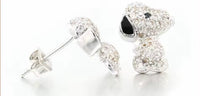 Snoopy Cubic Zirconia Crystal Post Earrings With Rhodium Plating