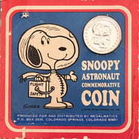 1969 Snoopy Nasa Astronaut Silver-Plated Commemorative Coin On Original Card (Card Worn/Coin Tarnished Along Edges)