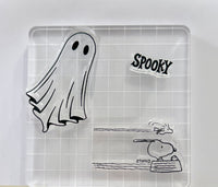 Peanuts Halloween Series Large 3-Piece Clear Vinyl Stamps On Thick Acrylic Block - Spooky (Same Pliability As Rubber!)