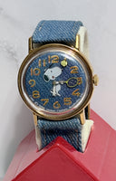 1976 Vintage Snoopy Timex Watch With Denim Band and Moving Hands/Tennis Ball/Racket Watch (Wind-Up Style)
